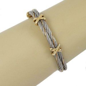 14k Gold Steel Double Cable Wire X Design Bracelet